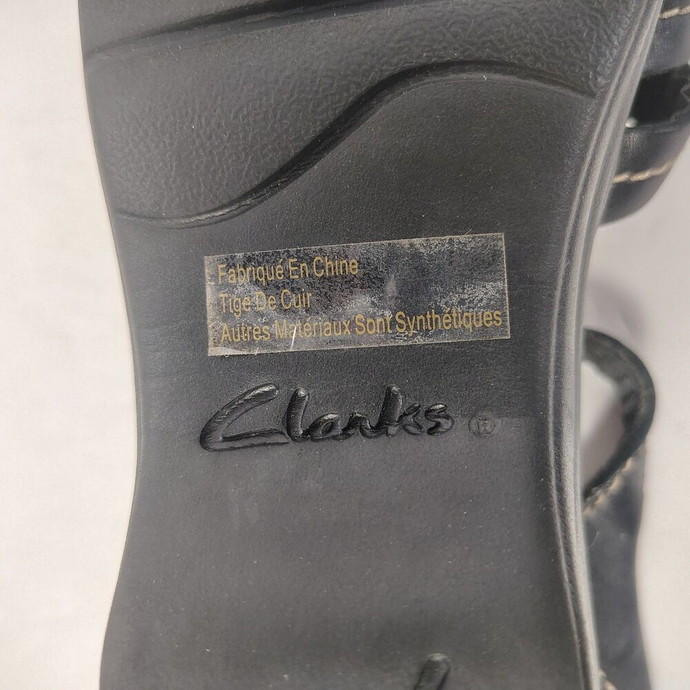 Clarks Bendables Womens 8.5M Black Leather Strappy Wedge Sandals Ankle Straps - Picture 7 of 11